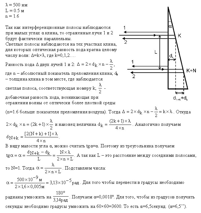 На тонкий стеклянный клин падает нормально параллельный пучок света с ...
