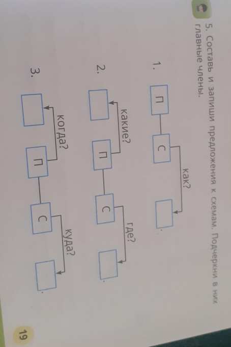 5. Составь и запиши предложения к схемам. Подчеркни в них главные члены. 1. 2. 3