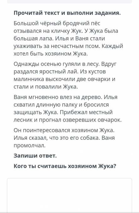 Прочитай текст и выполни задания.Большой чёрный бродячий пёс отзывался ...