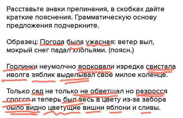 Дай краткое объяснение. Подчёркивать и пояснение предложение. Горлинки неумолчно ворковали. Авторские пояснения в скобках в предложении пунктуация. Погода была ужасная ветер выл.