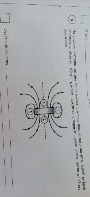 На рисунке показана картина линий магнитного поля постоянного какой цифрой обозначена область вблизи