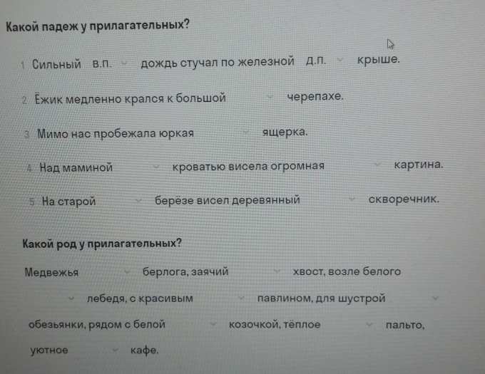 Какой падеж у прилагательных? крыше. 1 Сильный В.П. дождь стучал по ...