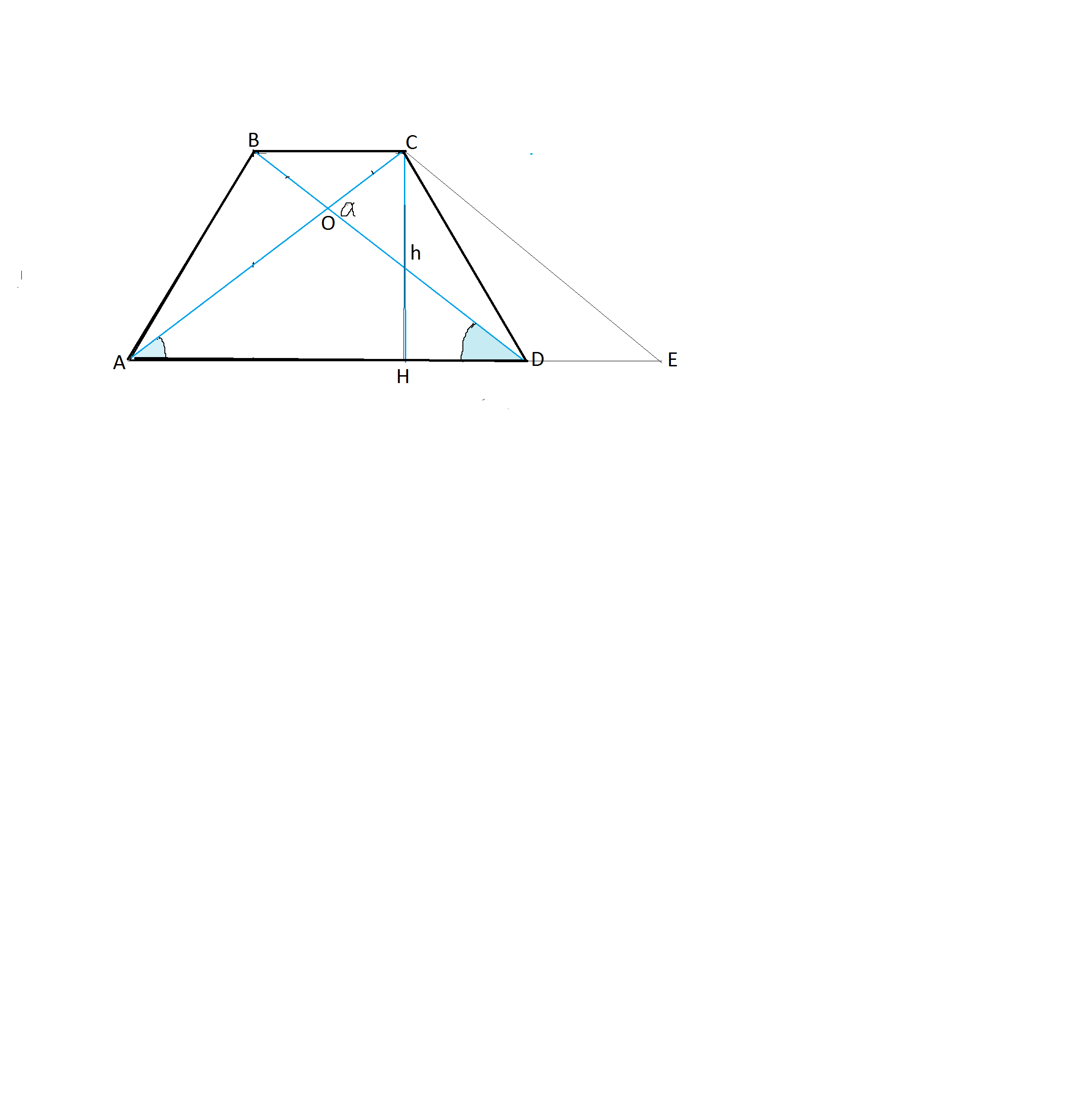 1 диагонали равнобедренной трапеции равны. Угол между диагоналями равнобедренной трапеции. Высота равнобокой трапеции равна h а боковая. Угол между диагоналями равнобокой трапеции.