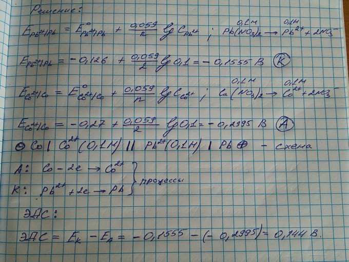 Составьте схему напишите электронные уравнения электродных процессов и вычислите эдс гальванического элемента