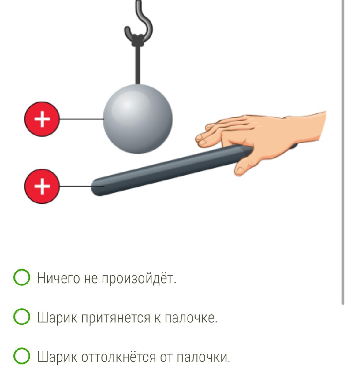 На рисунке изображены шарики подвешенные. Шарик притянется к палочке. Какое действие оказывает палочка на подвешенный шарик. Какое действие будет оказывать палочка на подвешенный шарик. Рисуем подвешенный шарик.