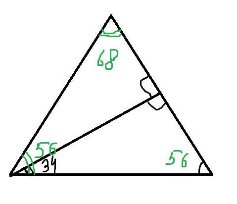 Сторона ра. Треугольник угол 30 70 100. Треугольник с углами 90 34 56. Как нарисовать высоту проведенную к боковой стороне. Один из углов треугольника равен 56.